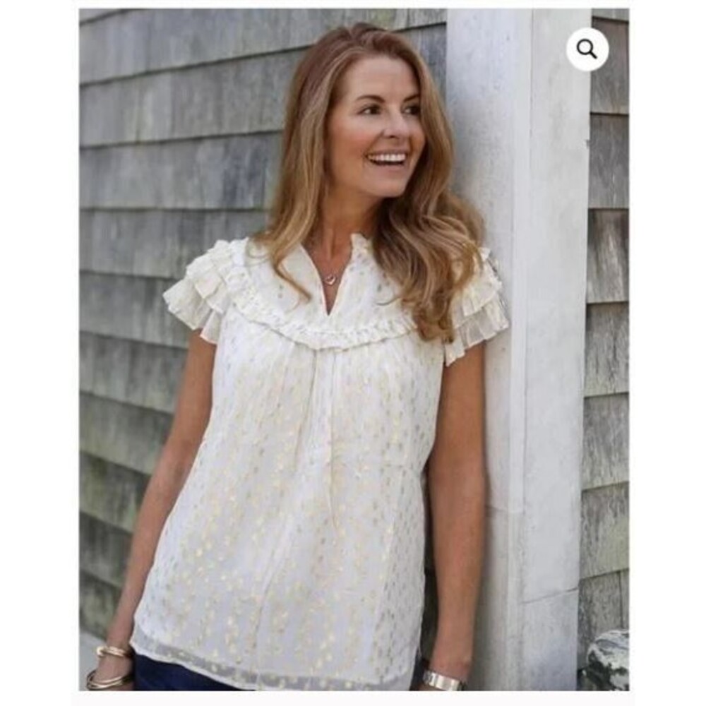 CK Bradley Silla Top NWT Off White Metallic Gold Accents Retail $168 Size S